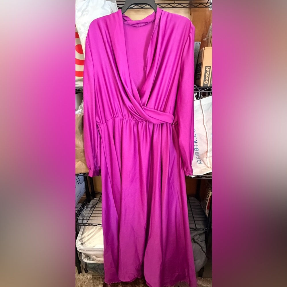 Women’s Fuchsia Long Sleeve Wrap Dress